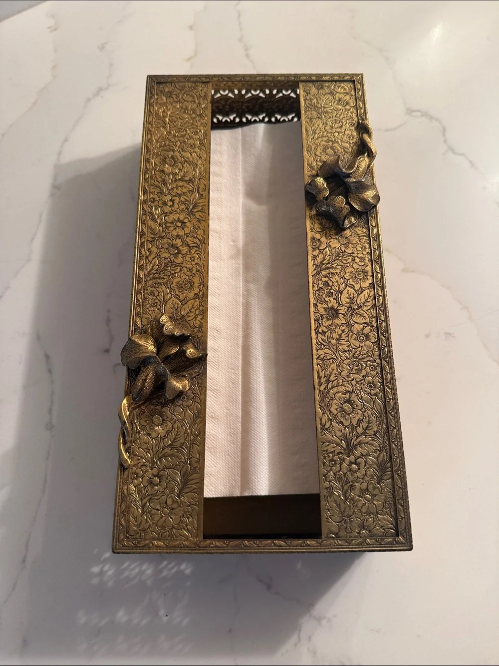 Vintage Brass Hollywood Regency Style Tissue Holder